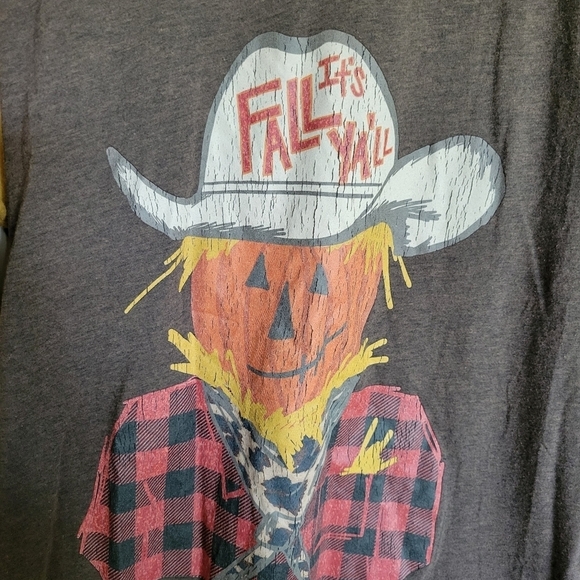 Crazy Train "It's Fall Ya'll" Scarecrow Mustard Yellow 3/4 Sleeve Raglan Tee - Picture 2 of 4